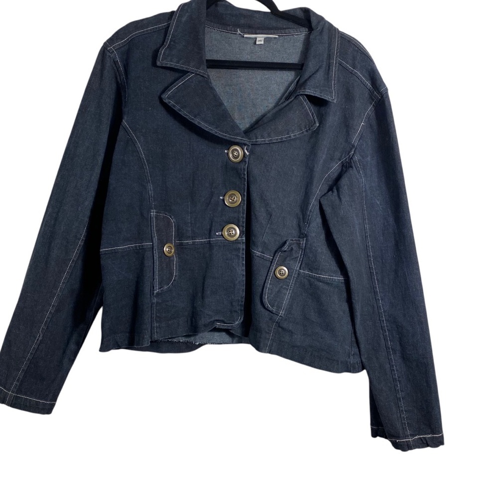 Harve Benard Cropped Dark Wash Denim Blazer Jacket